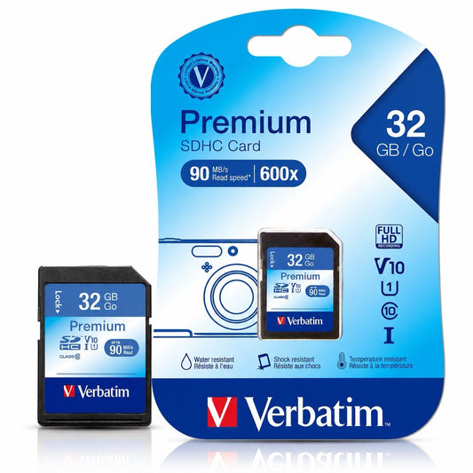 Verbatim 32GB Premium SDHC Memory Card UHS-I Class 10 V10 90MB/s 600X - Lumi and Leo