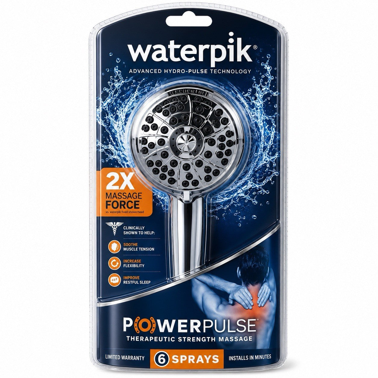 Waterpik PowerPulse 6-Spray Therapeutic Massage Shower Head – Brand New – $39