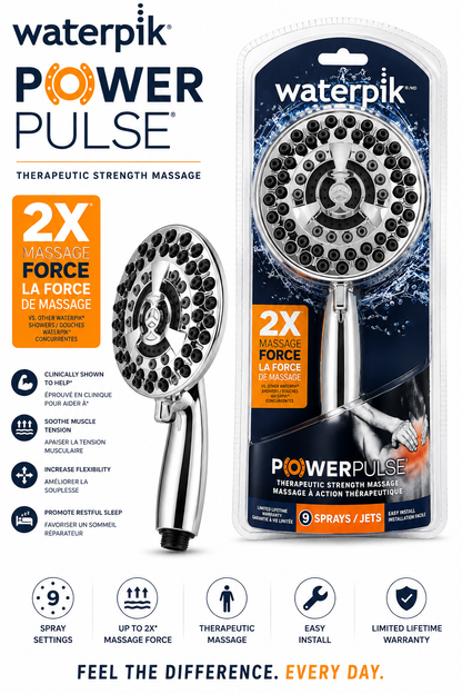 Waterpik PowerPulse Therapeutic Massage Shower Head 9 Spray Chrome - Lumi and Leo