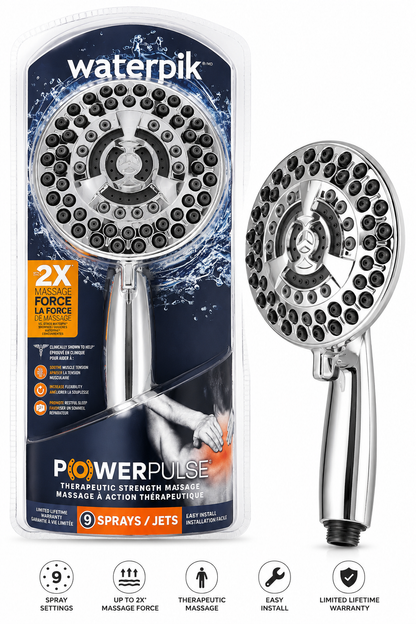 Waterpik PowerPulse Therapeutic Massage Shower Head 9 Spray Chrome - Lumi and Leo