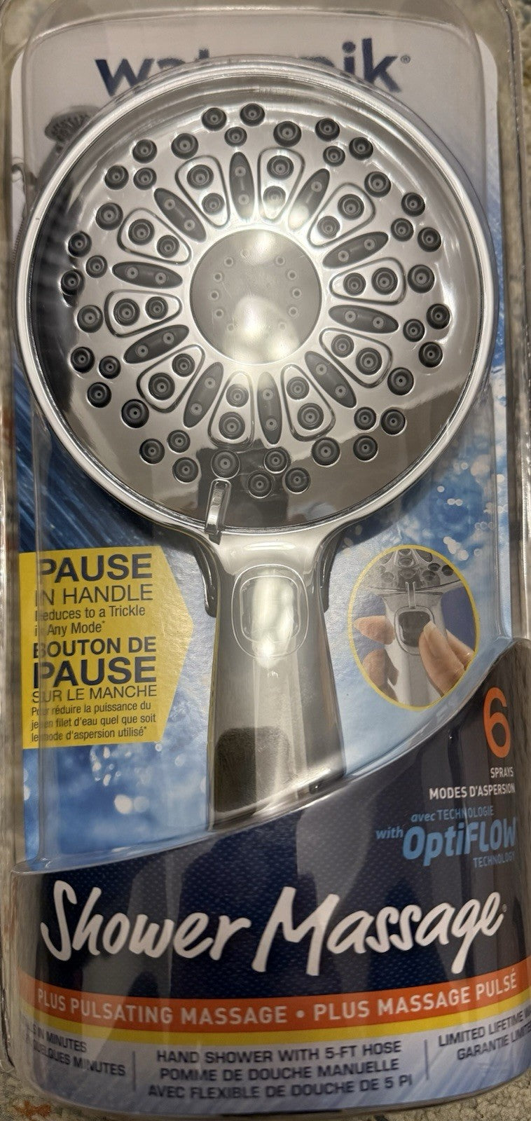 Waterpik VHX-663 PowerSpray+ 6-Spray Handheld Shower Head 5-Ft Hose Chrome