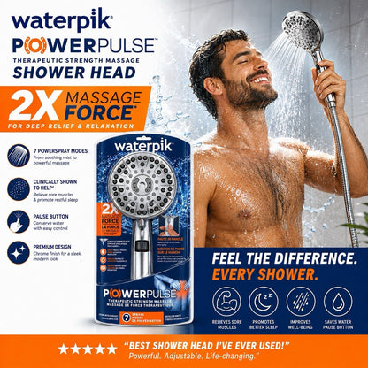 Waterpik XTP-863M PowerPulse 7-Spray Handheld Shower Head Chrome Pause Control - Lumi and Leo