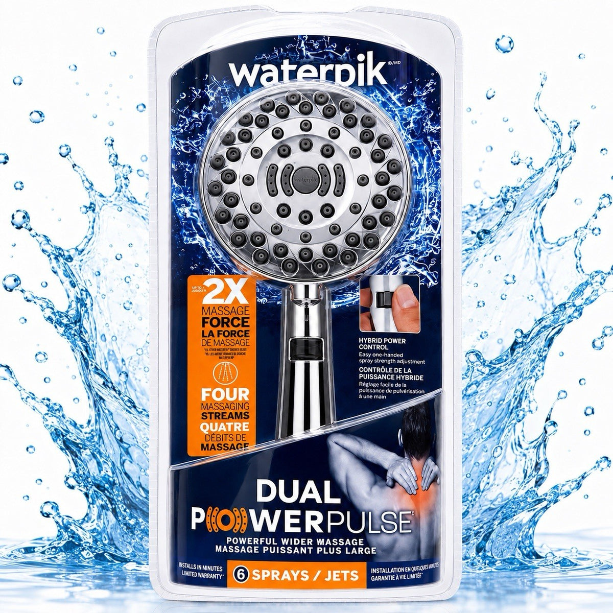 Waterpik ZZR-769ME Dual PowerPulse 6-Spray Handheld Shower Head Chrome - Lumi and Leo
