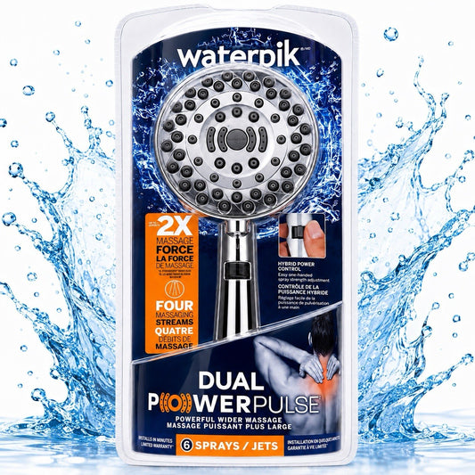 Waterpik ZZR-769ME Dual PowerPulse 6-Spray Handheld Shower Head Chrome - Lumi and Leo