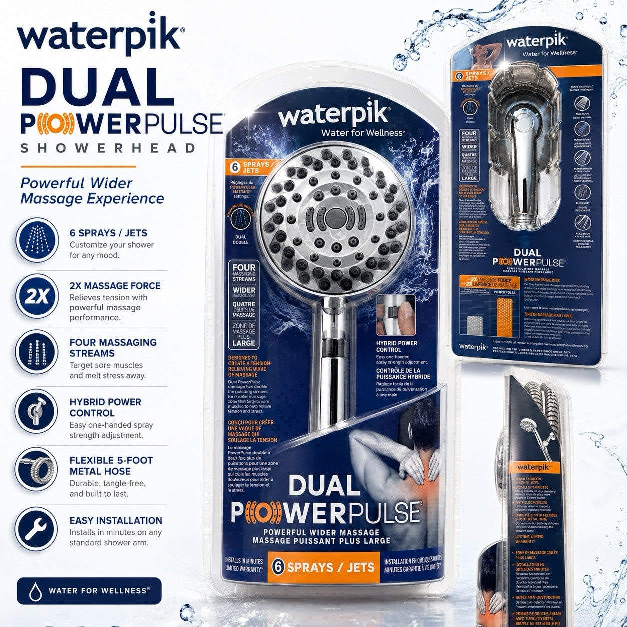 Waterpik ZZR-769ME Dual PowerPulse 6-Spray Handheld Shower Head Chrome - Lumi and Leo