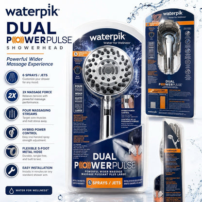 Waterpik ZZR-769ME Dual PowerPulse 6-Spray Handheld Shower Head Chrome - Lumi and Leo