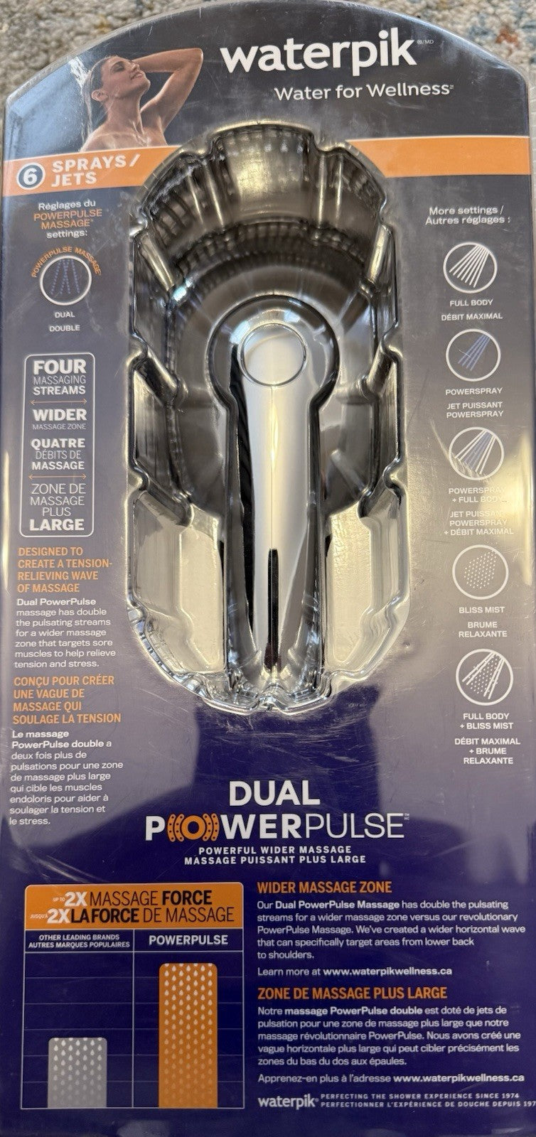 Waterpik ZZR-769ME Dual PowerPulse 6-Spray Handheld Shower Head Chrome - Lumi and Leo