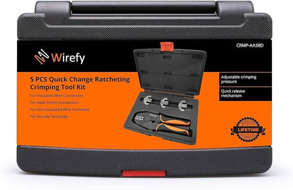 Wirefy 5-Piece Ratcheting Crimping Tool Kit Quick Change Dies CRMP-AA5BD New - Lumi and Leo