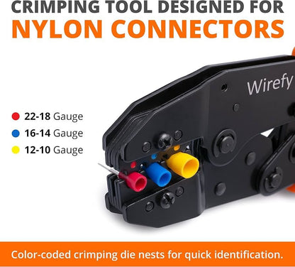 Wirefy Ratcheting Crimping Tool 22-10 AWG Insulated Wire Terminal Crimper New - Lumi and Leo
