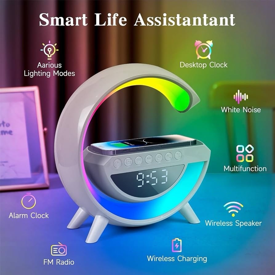 Wireless Charging Table Lamp Multifunctional Bluetooth Speaker & Alarm Clock ... - Lumi and Leo