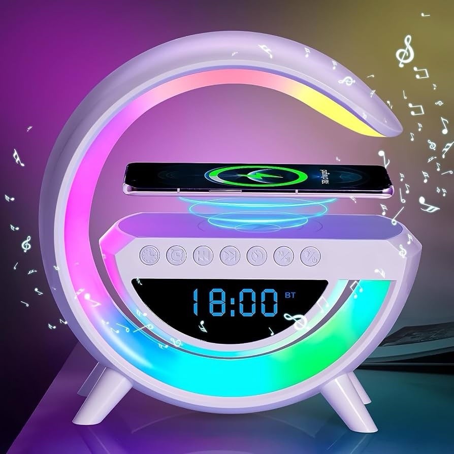 Wireless Charging Table Lamp Multifunctional Bluetooth Speaker & Alarm Clock ...