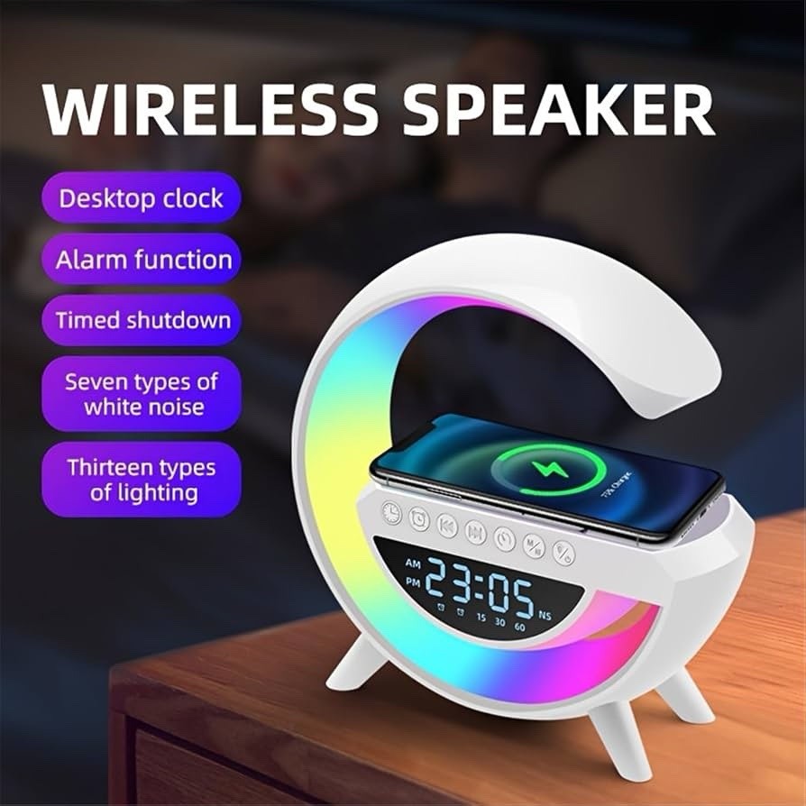 Wireless Charging Table Lamp Multifunctional Bluetooth Speaker & Alarm Clock ... - Lumi and Leo