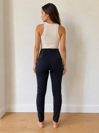 Women's Black Stretch Pull On Pants High Waist Slim Fit Pockets Size Medium - Lumi and Leo