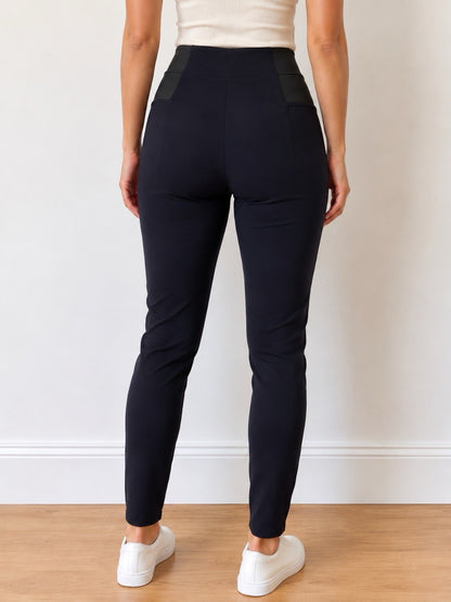 Women's Black Stretch Pull On Pants High Waist Slim Fit Pockets Size Medium - Lumi and Leo