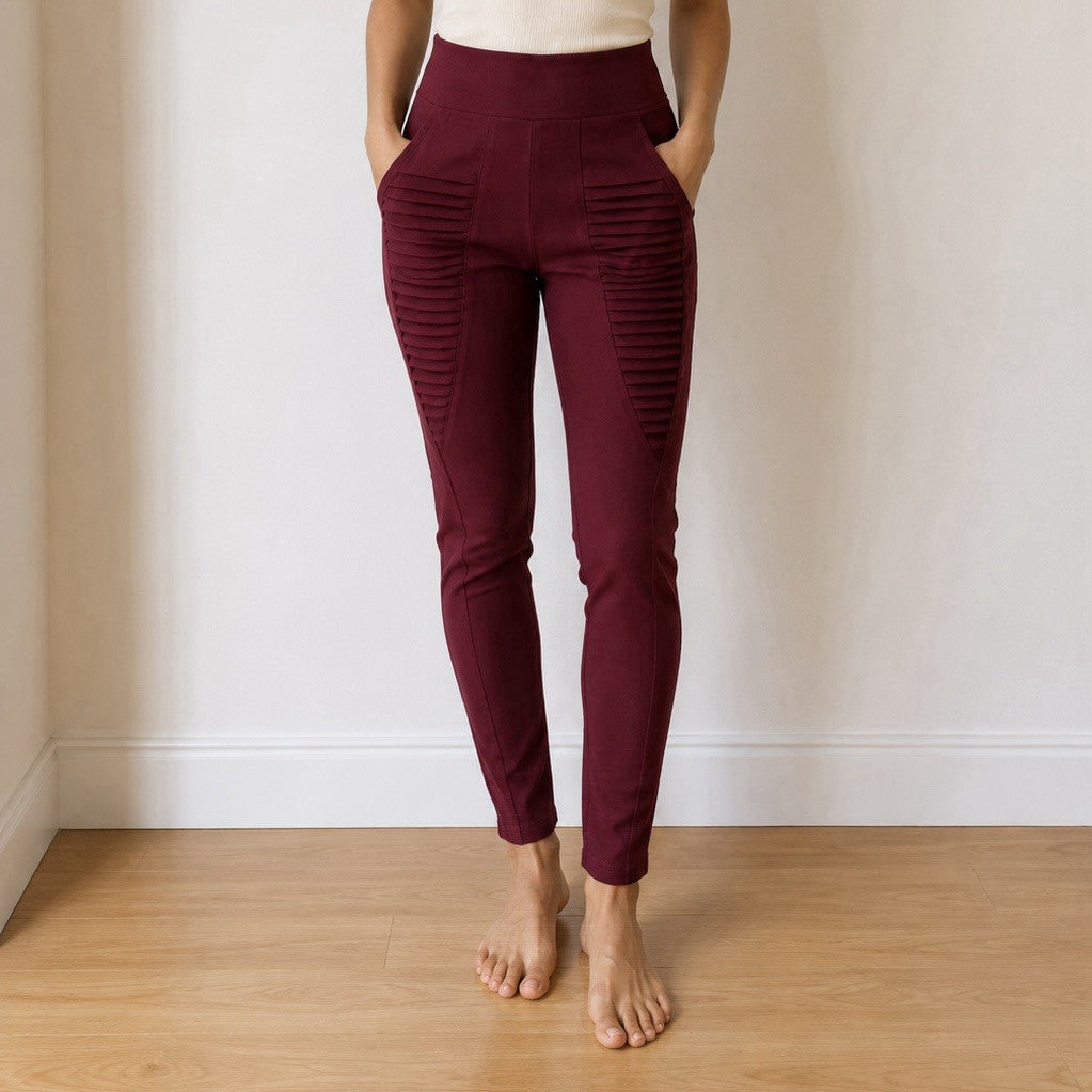 Women's Burgundy High Waist Skinny Stretch Pants Pull On Size Small