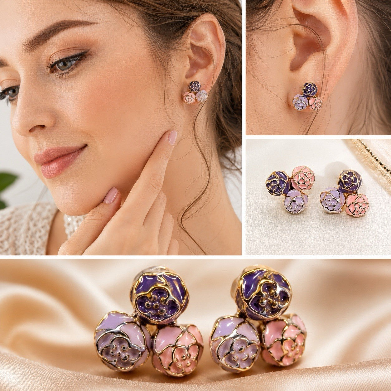 Women's Fashion Stud Earrings Elegant Floral Design Gold Tone Nickel Free Gift - Lumi and Leo