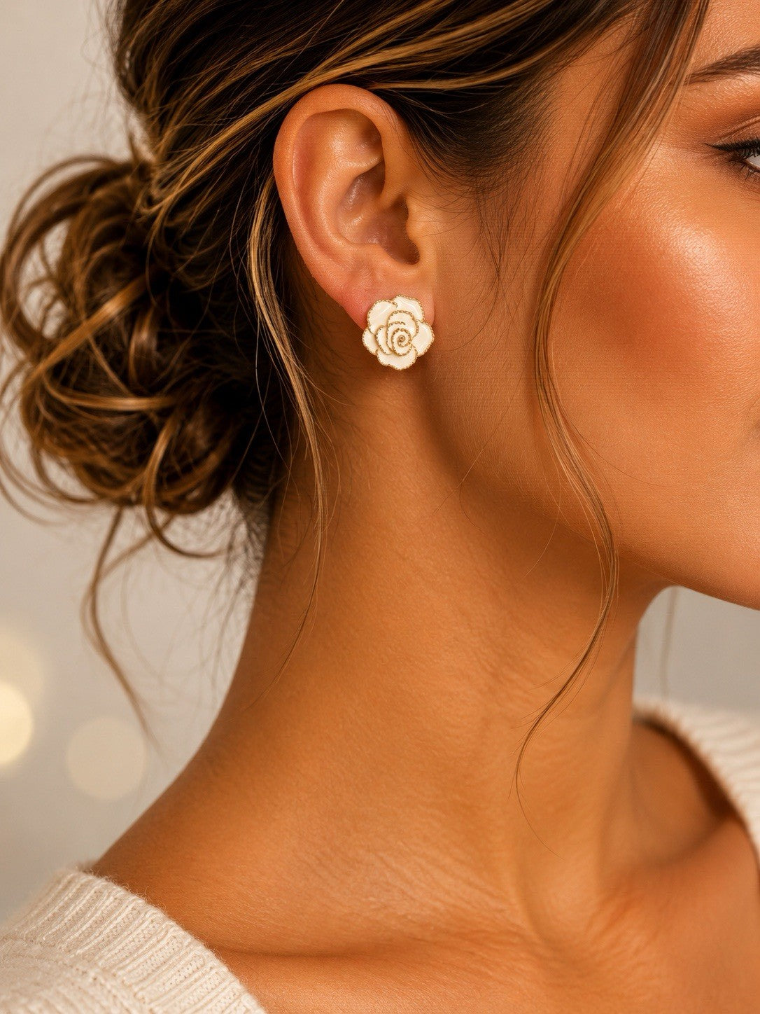 Women's Fashion Stud Earrings Elegant Floral Design Gold Tone Nickel Free Gift - Lumi and Leo