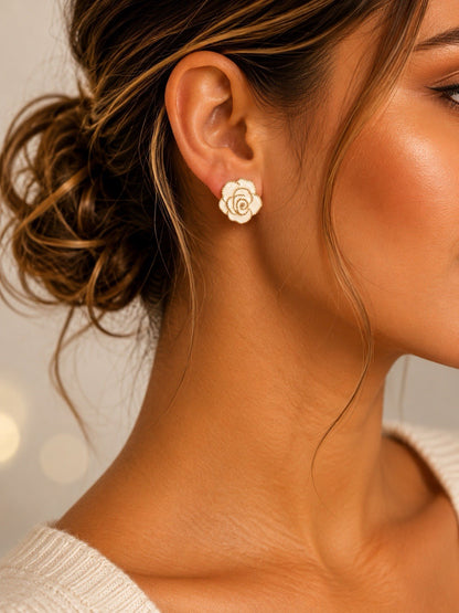 Women's Fashion Stud Earrings Elegant Floral Design Gold Tone Nickel Free Gift - Lumi and Leo