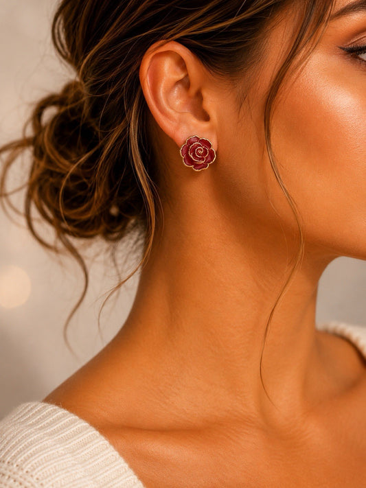 Women's Fashion Stud Earrings Elegant Floral Design Gold Tone Nickel Free Gift - Lumi and Leo