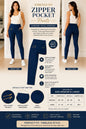 Women's High Waist Stretch Leggings Pull On Pants Soft Pockets Navy Blue - Lumi and Leo