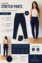 Women's High Waist Stretch Leggings Pull On Pants Soft Pockets Navy Blue - Lumi and Leo