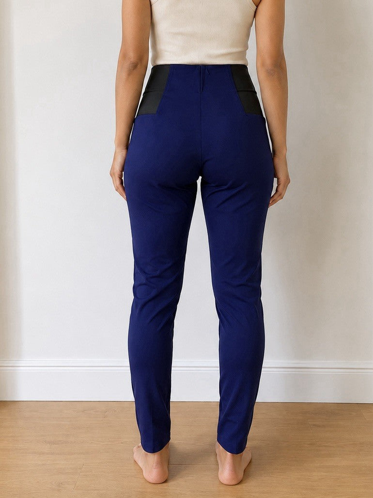 Women's High Waist Stretch Leggings Pull On Pants Soft Pockets Navy Blue - Lumi and Leo