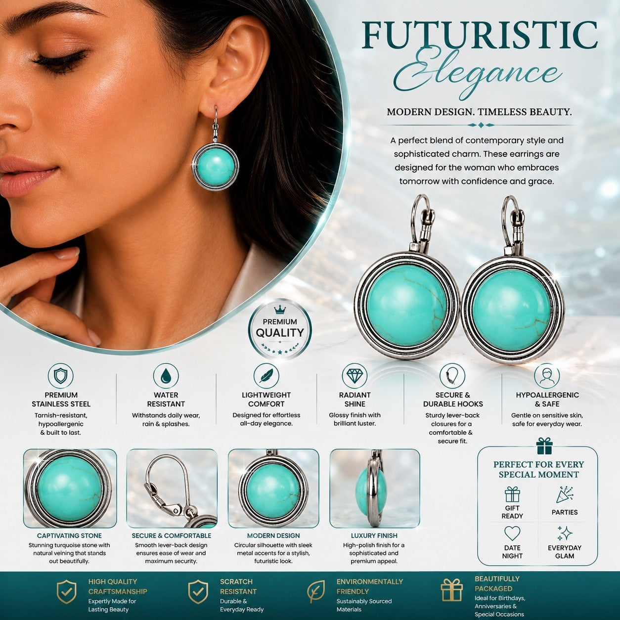 Women's Stainless Steel Dangle Earrings Hypoallergenic Lightweight Fashion Gift