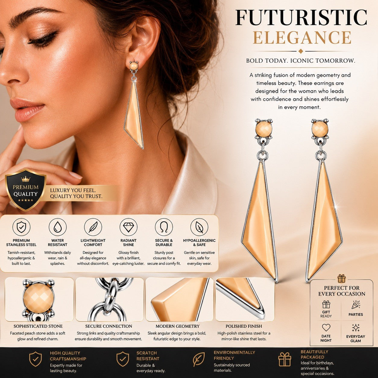 Women's Stainless Steel Dangle Earrings Hypoallergenic Lightweight Fashion Gift - Lumi and Leo