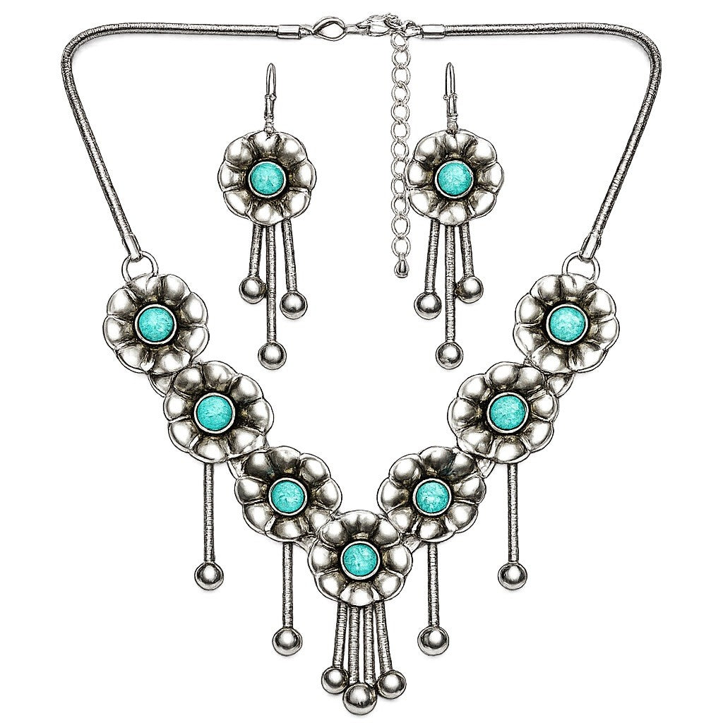Women’s Stainless Steel Necklace & Earrings Jewelry Set Floral Adjustable Gift