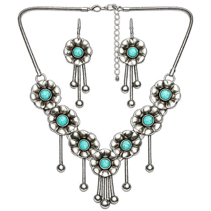Women’s Stainless Steel Necklace & Earrings Jewelry Set Floral Adjustable Gift - Lumi and Leo