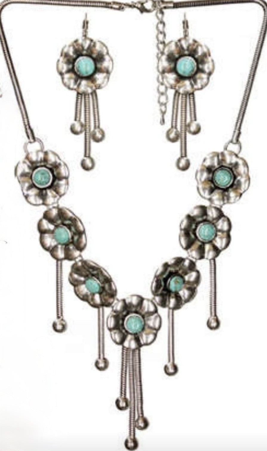Women’s Stainless Steel Necklace & Earrings Jewelry Set Floral Adjustable Gift