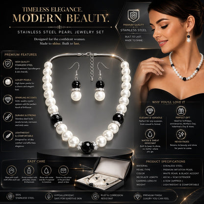 Women’s Stainless Steel Necklace & Earrings Jewelry Set Floral Adjustable Gift - Lumi and Leo