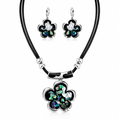 Women’s Stainless Steel Necklace & Earrings Jewelry Set Floral Adjustable Gift - Lumi and Leo