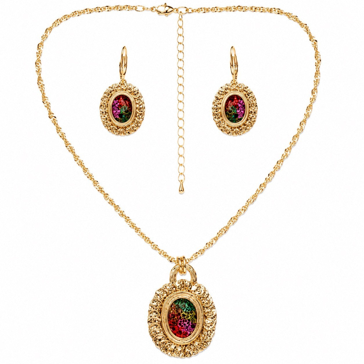Women’s Stainless Steel Necklace & Earrings Jewelry Set Floral Adjustable Gift - Lumi and Leo
