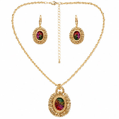 Women’s Stainless Steel Necklace & Earrings Jewelry Set Floral Adjustable Gift - Lumi and Leo