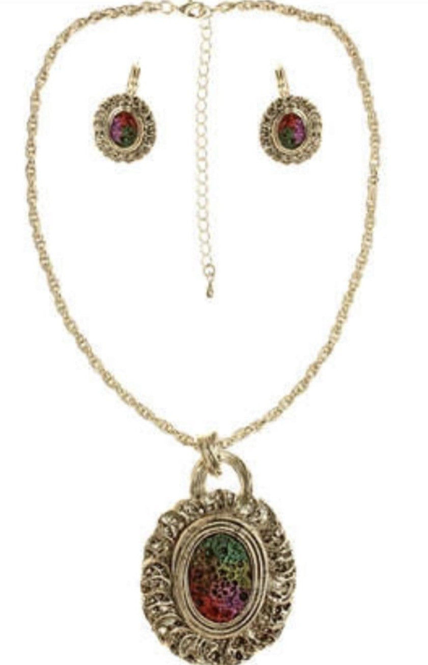 Women’s Stainless Steel Necklace & Earrings Jewelry Set Floral Adjustable Gift - Lumi and Leo
