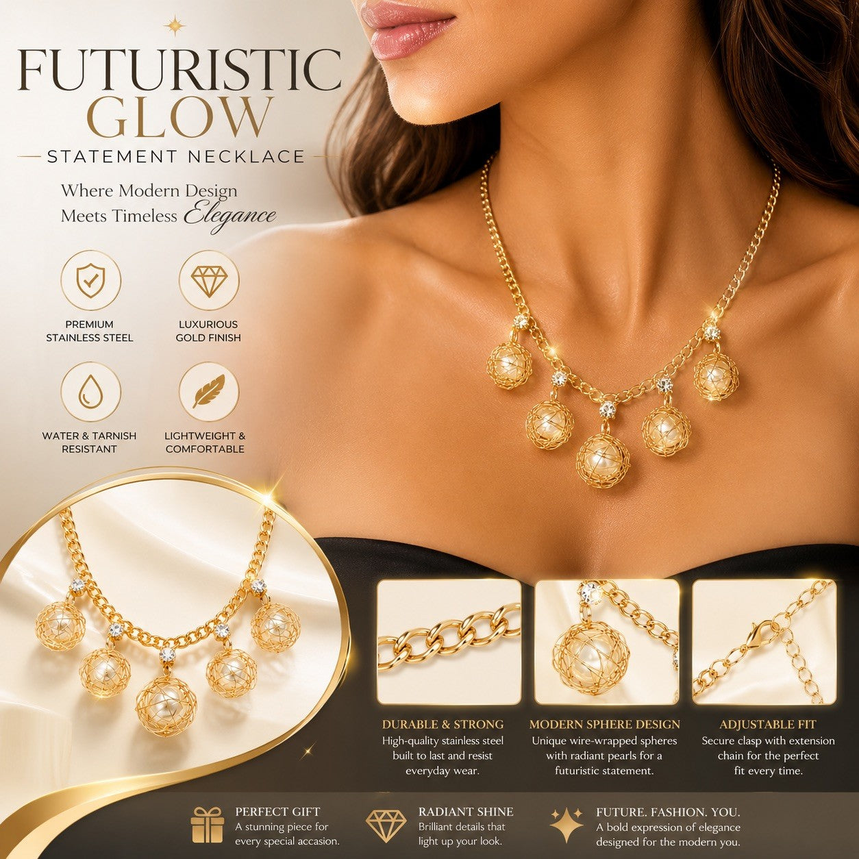 Women’s Stainless Steel Necklace & Earrings Jewelry Set Floral Adjustable Gift - Lumi and Leo