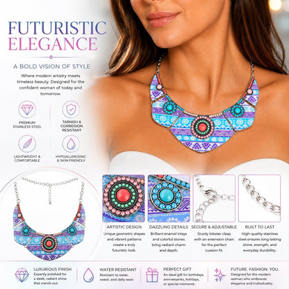 Women’s Stainless Steel Necklace & Earrings Jewelry Set Floral Adjustable Gift - Lumi and Leo