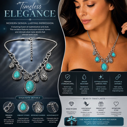 Women’s Stainless Steel Necklace & Earrings Jewelry Set Floral Adjustable Gift - Lumi and Leo