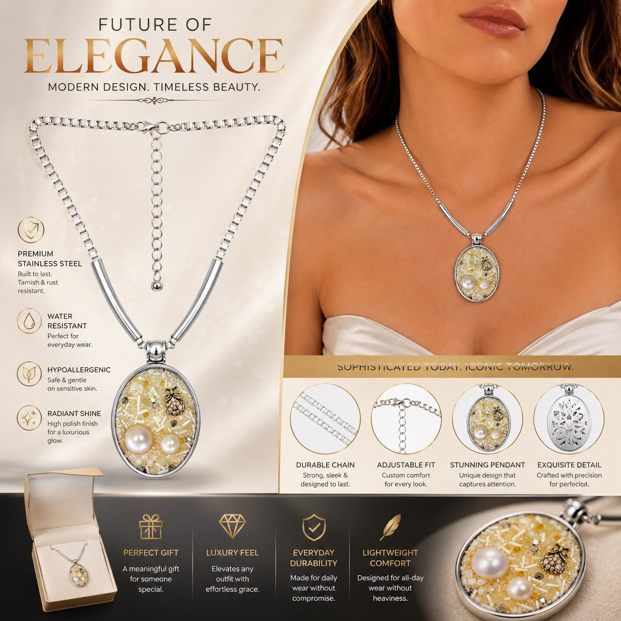 Women’s Stainless Steel Necklace & Earrings Jewelry Set Floral Adjustable Gift