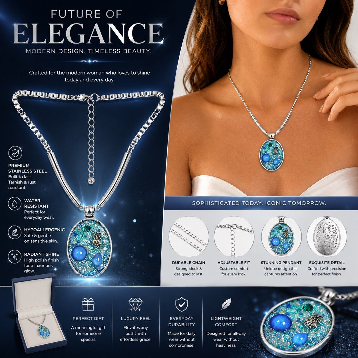 Women’s Stainless Steel Necklace & Earrings Jewelry Set Floral Adjustable Gift - Lumi and Leo