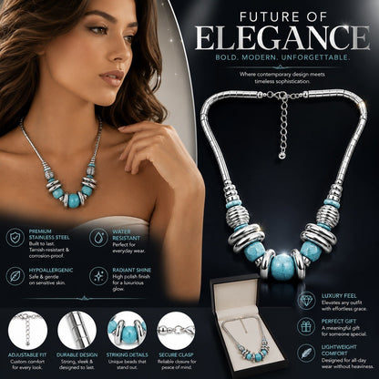 Women’s Stainless Steel Necklace & Earrings Jewelry Set Floral Adjustable Gift - Lumi and Leo