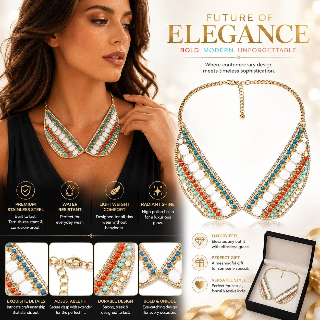Women’s Stainless Steel Necklace & Earrings Jewelry Set Floral Adjustable Gift - Lumi and Leo