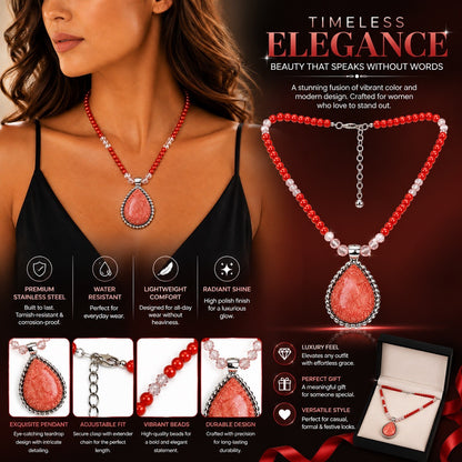 Women’s Stainless Steel Necklace & Earrings Jewelry Set Floral Adjustable Gift - Lumi and Leo