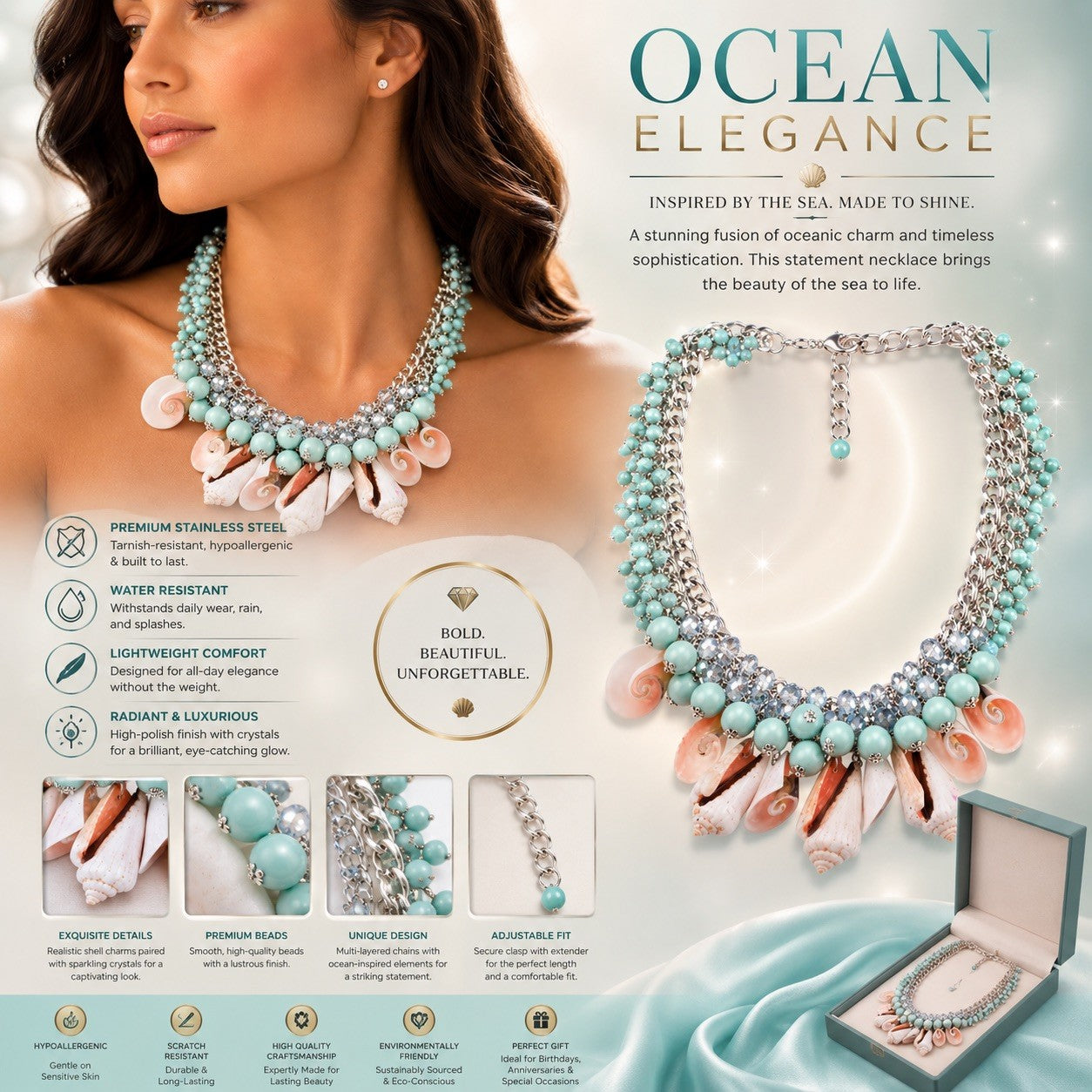 Women’s Stainless Steel Necklace & Earrings Jewelry Set Floral Adjustable Gift - Lumi and Leo