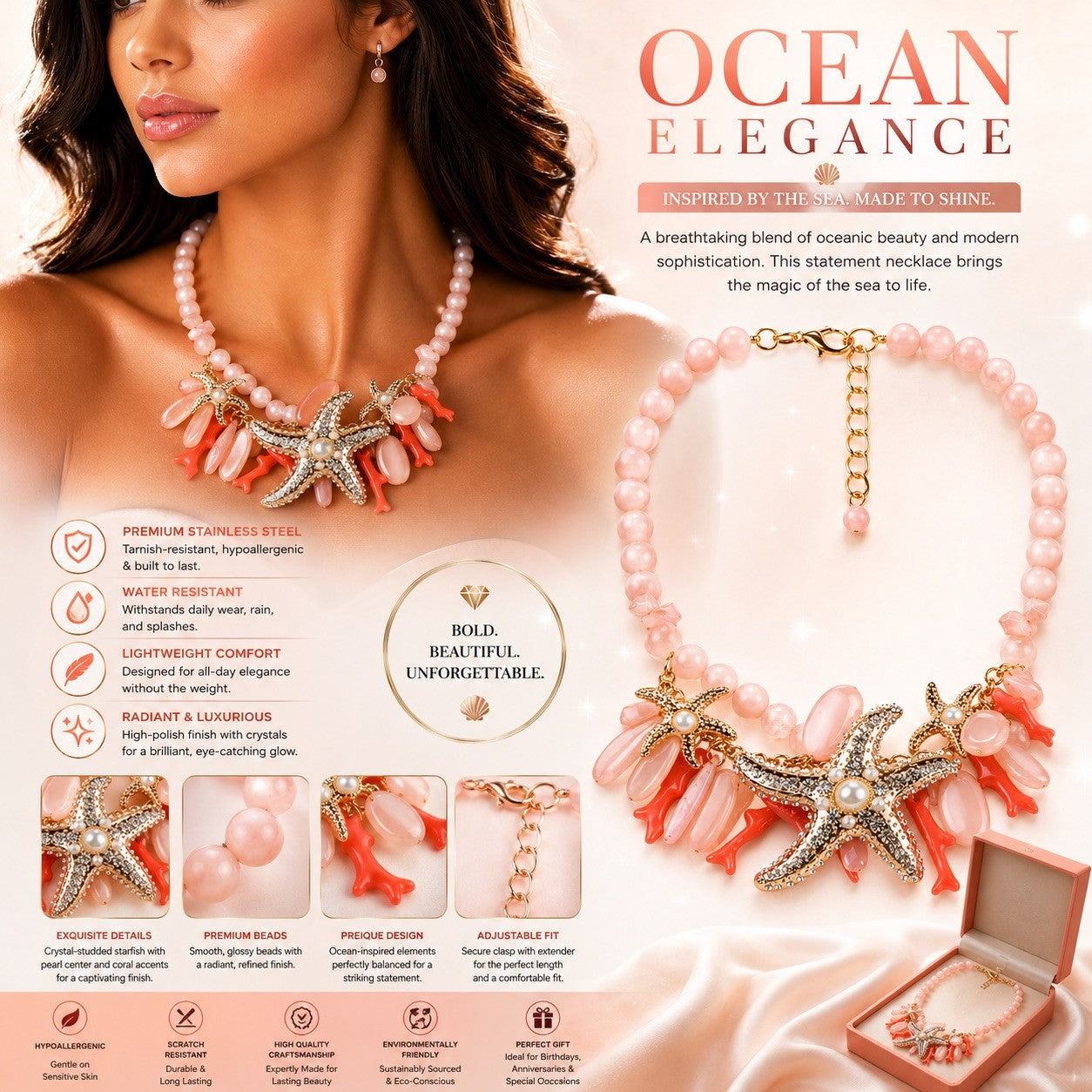 Women’s Stainless Steel Necklace & Earrings Jewelry Set Floral Adjustable Gift - Lumi and Leo