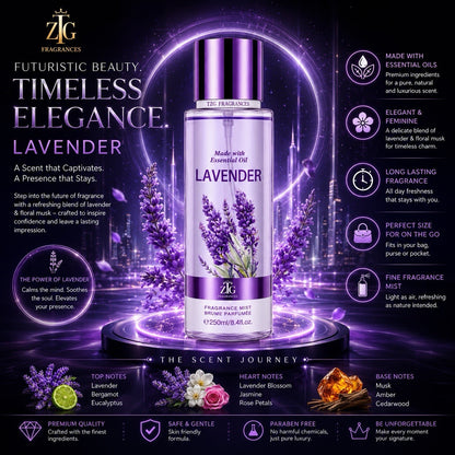 ZTG Fragrances Lavender Fragrance Mist 250ml Made with Essential Oils Body Spray - Lumi and Leo