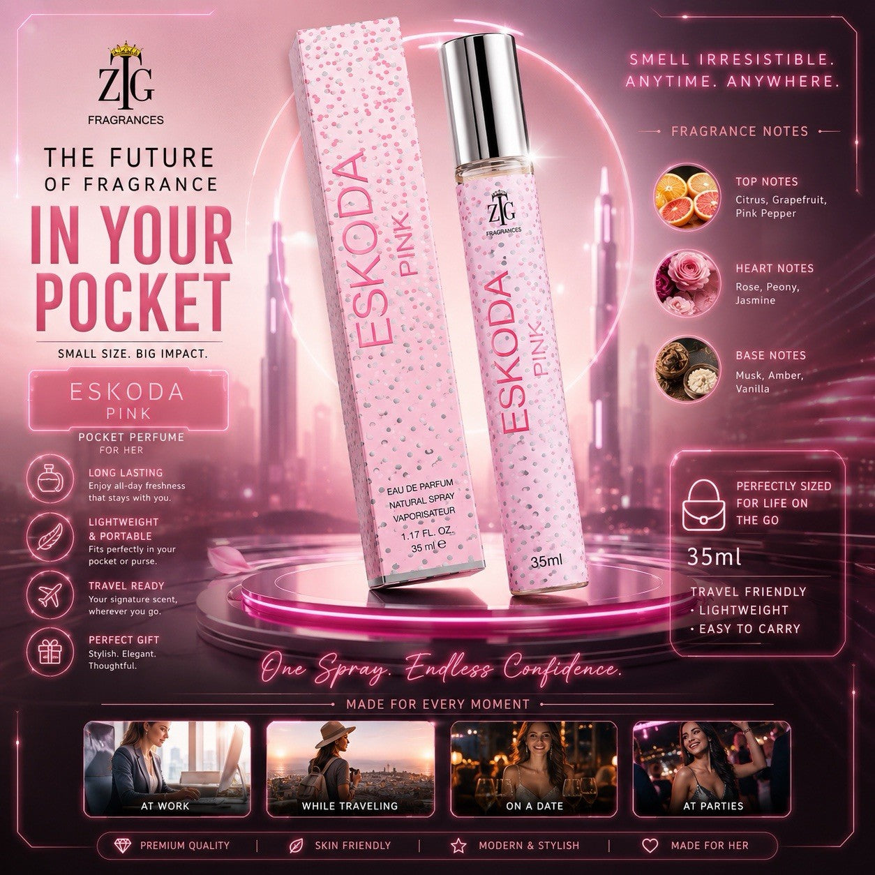 ZTG Pocket Perfume 35ml Eau De Parfum Long Lasting Travel Spray Unisex
