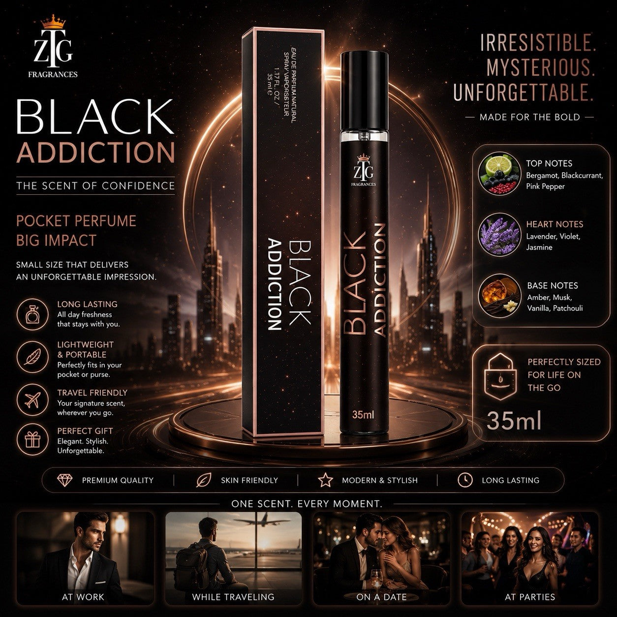 ZTG Pocket Perfume 35ml Eau De Parfum Long Lasting Travel Spray Unisex