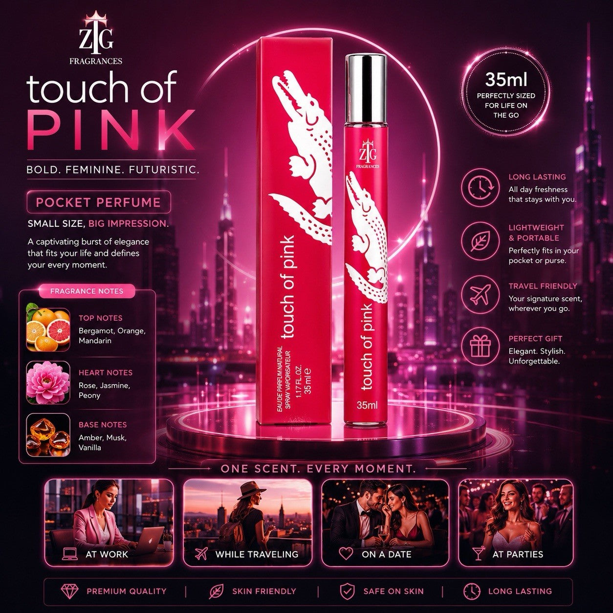 ZTG Pocket Perfume 35ml Eau De Parfum Long Lasting Travel Spray Unisex